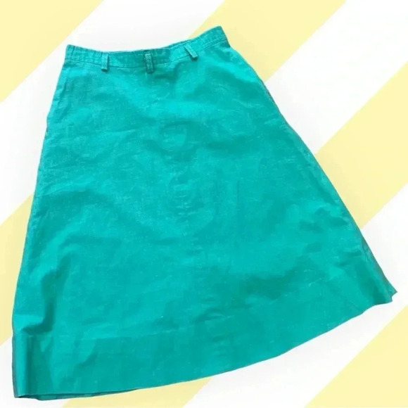 Vintage 1970's green cotton button front with pockets  A-line Skirt - Picture 6 of 9